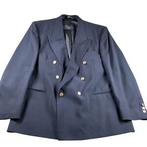 Veg Henry Grethel Double Breasted Blazer‎ Navy Gold Buttons Made USA Mens Size